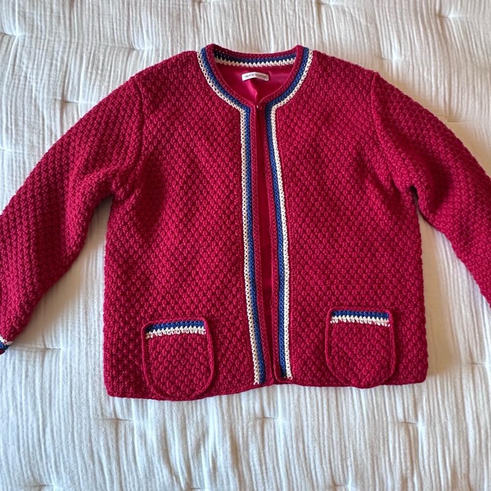 Frances Valentine Red and Blue Knit Cardigan
